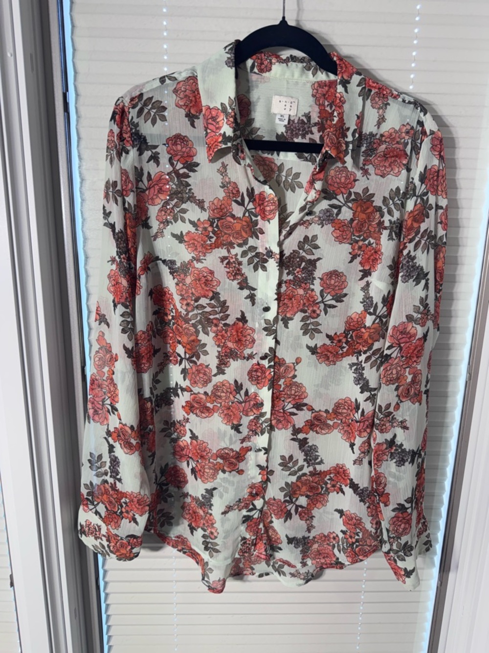 a new day Floral Button-Up Blouse in Cream and Coral